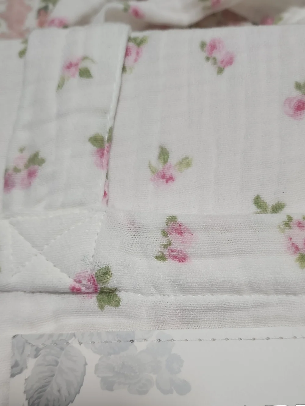 SET Shabby Chic Gauze Cotton Pink Rose Bud Print Duvet Cover + 2 Pillow Covers
